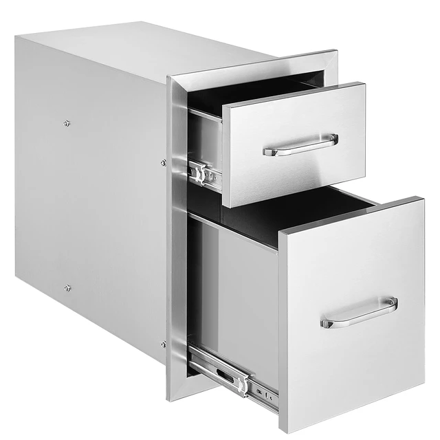 Alt view image 8 of 8 - Outdoor Kitchen Drawers 13\" W x 20.4\" H x 20.8\" D, Flush Mount Double BBQ Access Drawers with Stainless Steel Handle, BBQ Island Drawers for Outdoor Kitchens or Patio Grill Station