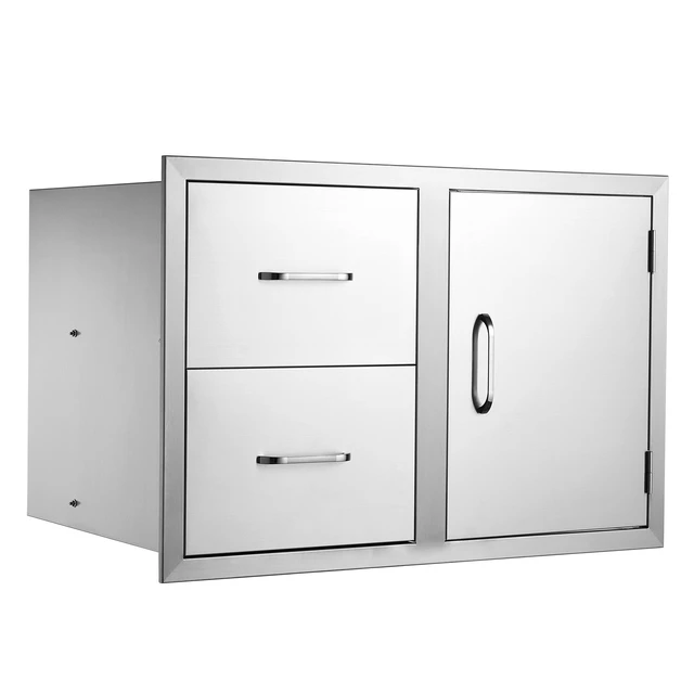 Alt view image 8 of 8 - Outdoor Kitchen Door Drawer Combo 32.5\" W x 21.6\" H x 20.5\'\'D, Access Door/Double Drawers with Paper Towel Rack, BBQ Island Drawers with Stainless Steel Handles for Outdoor Kitchen