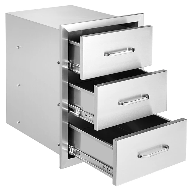 Alt view image 8 of 8 - Outdoor Kitchen Drawers 16\" W x 21.5\" H x 18\" D, Flush Mount Triple Access BBQ Drawers with Stainless Steel Handle, BBQ Island Drawers for Outdoor Kitchens or BBQ Island Patio Grill Station