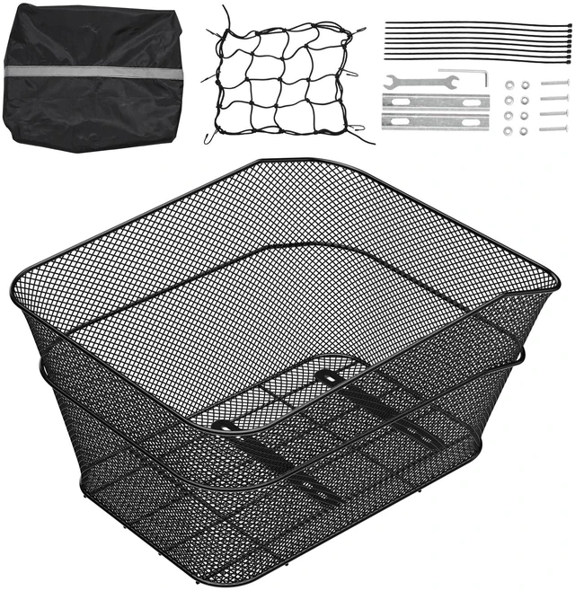 Alt view image 15 of 15 - Rear Bike Basket Wire Mesh Bicycle Basket with Cargo Net Waterproof Cover