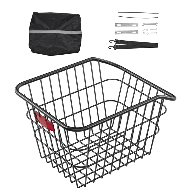 Alt view image 8 of 8 - Rear Bike Basket Metal Wire Bicycle Basket Reflective Tail Light Cover