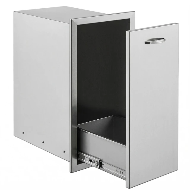 Alt view image 15 of 15 - VEVOR Pull Out Trash Drawer 13.4Wx26Hx19.6D Inch Lower Sliding Rails Stainless Steel Roll Out Trash Bin Pull Out Tray Outdoor Kitchen Trash Drawer with Handle for BBQ Island Grill Station