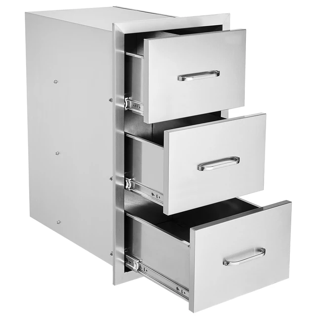 Alt view image 8 of 8 - Outdoor Kitchen Drawers 16\" W x 28.5\" H x 20.5\" D, Flush Mount Triple Access BBQ Drawers Stainless Steel with Handle, BBQ Island Drawers for Outdoor Kitchens or Patio Grill Station