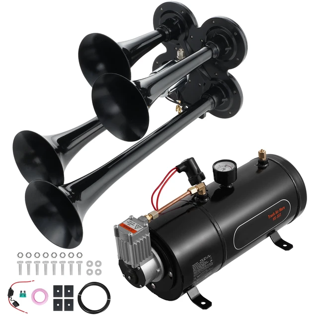 Alt view image 17 of 17 - VEVOR Train Horns Kit, 4 Trumpet Air Horn Kit, 150dB Train Horns for Pickup Trucks, 12V 120 psi Air Compressor 0.8 Gal/3 L Tank with Gauge for Any 12V Vehicle Car Truck Train Van Boat