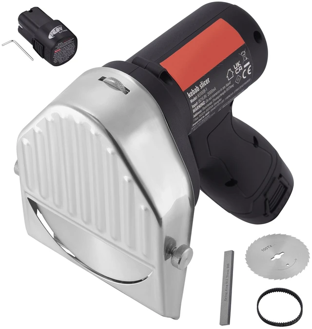 Alt view image 8 of 8 - Electric Shawarma Knife, 80W Cordless Battery Professional Turkish Knife, Commercial Stainless Steel Gyro Cutter, Doner Kebab Meat Slicer with 2 Blades, 4"/100mm, 0-8mm Adjustable Thickness