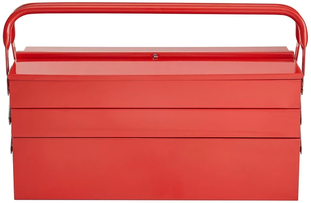 Alt view image 8 of 8 - Metal Tool Box, 18-inch, 3-Tier 5-Tray Portable Folding Tool Chest Organizer with Handle & Lock Hole, Powder Coated Steel, Cantilever Toolbox for Household Factory Warehouse Repair Shop, Red