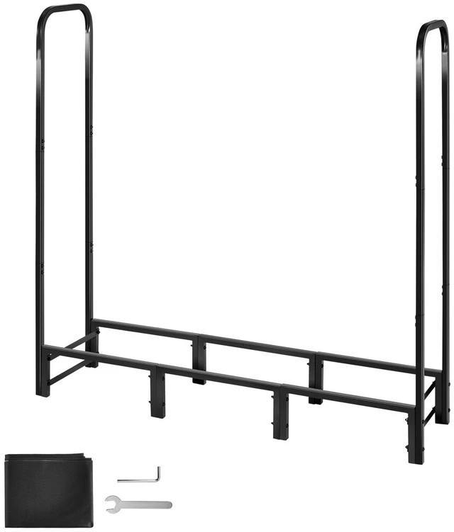Alt view image 9 of 9 - Firewood Rack with Waterproof Cover, 4 ft Outdoor Firewood Holder, 1/4 Cord Storage Metal Log Holder, 400lb Max Weight Capacity, Full Covered, Powder-Coated Wood Storage Rack for Fireplace Deck