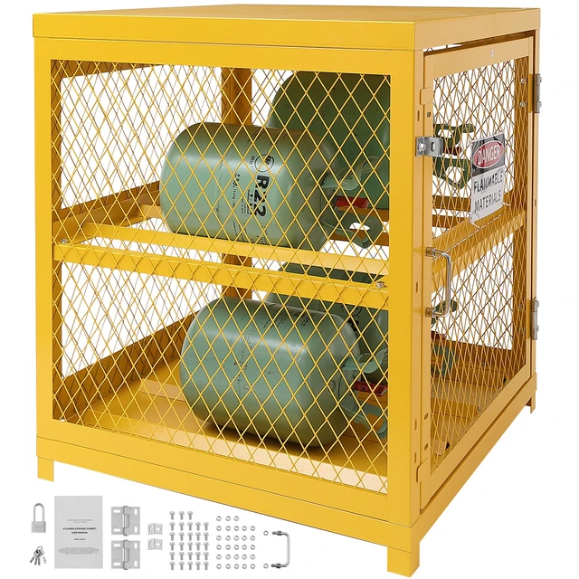 Alt view image 15 of 15 - VEVOR Horizontal Cylinder Storage Cabinet, 4 x 33 lbs Cylinder Capacity, 31.02x30.04x35 inch Propane Storage Cage, Gas Cylinder Cabinet, Yellow Powder Coat Finish, for Freon, Gases, Oxygen, Nitrogen