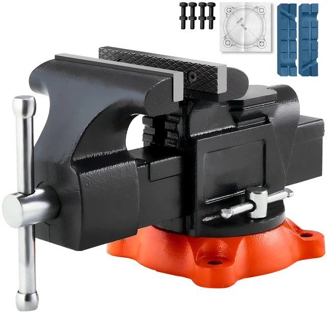 Alt view image 8 of 8 - Bench Vise, 5" Jaw Width, 5" Max Jaw Opening Multipurpose Vise with 360° Swivel Locking Base, 2.8" Throat Depth, Heavy Duty Ductile Iron Workbench Vise with Anvil, for Clamping Round Pipes