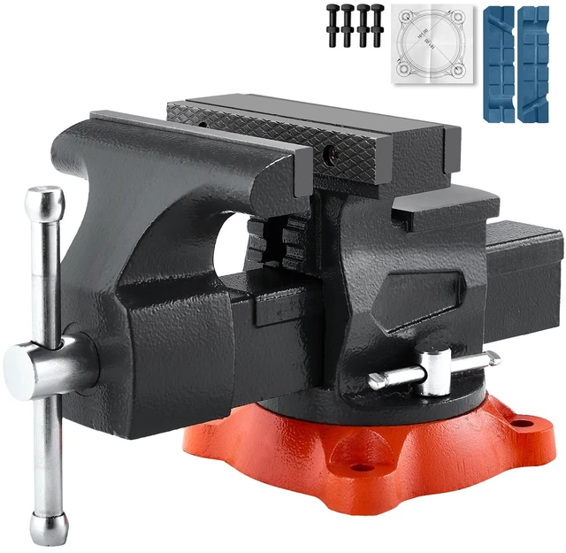 Alt view image 8 of 8 - Bench Vise, 5.5" Jaw Width, 5.5" Max Jaw Opening Multipurpose Vise with 360° Swivel Locking Base, 2.8" Throat Depth, Heavy Duty Ductile Iron Workbench Vise, Two-Way Jaws for Clamping Round Pipes