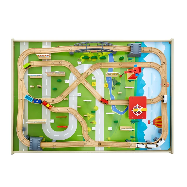 Alt view image 16 of 16 - Train Table 120 Pieces Wooden Kids Activity Table with Collapsible Storage Bin