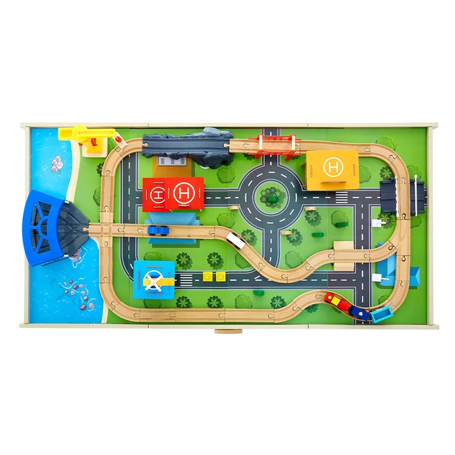 Alt view image 8 of 8 - Train Table 62 Pieces Wooden Kids Activity Table with Large Storage Drawer
