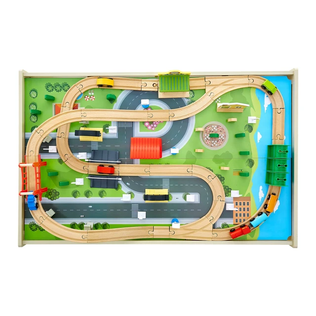 Alt view image 15 of 15 - Train Table, 84 Multicolor Pieces Wooden Kids Activity Table with Collapsible Storage Bin, 3-in-1 Wooden Train Set for Gaming, Drawing, Reading, Eating, Creative Toy Set for Kids Ages 3+