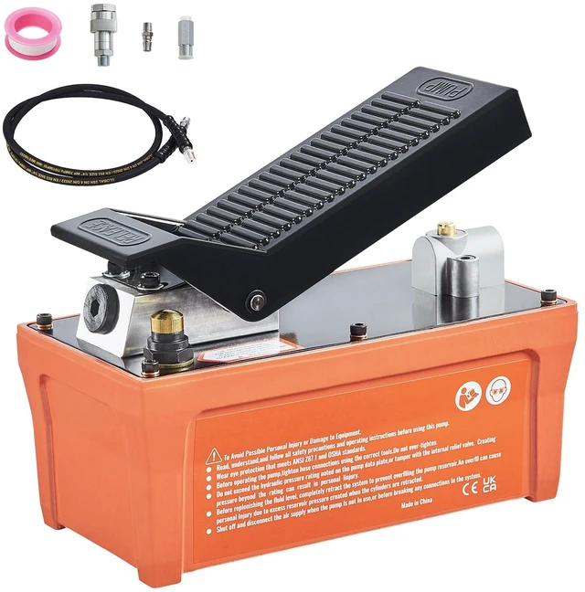 Alt view image 16 of 16 - VEVOR Air Hydraulic Pump, 10,000 PSI 1/2 Gal Reservoir, NPT 3/8" Oil Outlet, NPT 1/4" Inlet, 6.6 ft Pipe, Foot Actuated Hydraulic Pump Air Treadle for Auto Body Frame Machines and Pulling Post, Orange