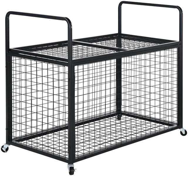 Alt view image 8 of 8 - Rolling Sports Ball Storage Cart, Lockable Basketball Cage with Double Lids, Sport Equipment Holder Organizer for Indoor Outdoor, Steel Storage Rack for Garages, Playgroup, Gym and Schools