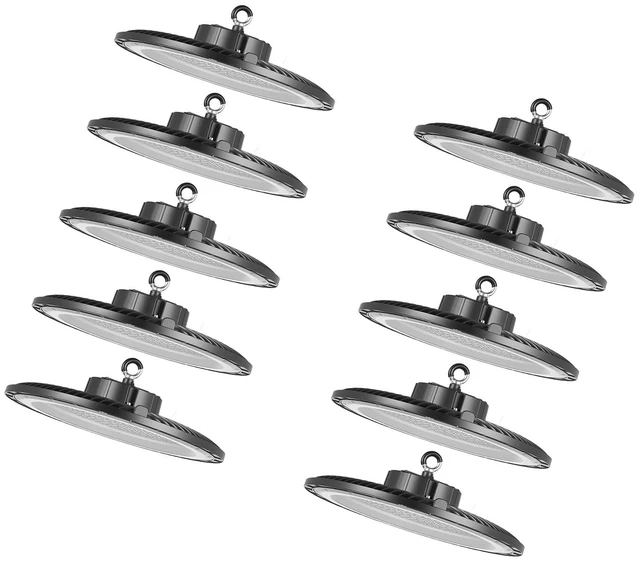 Alt view image 15 of 15 - 10 Pack LED High Bay Lights, 6000K 150W 21000LM Super Bright UFO LED Warehouse Shop Lights, IP65 Waterproof, 100-277V Wide Voltage for Warehouse Workshop Factory Gym Garage Barn, Black
