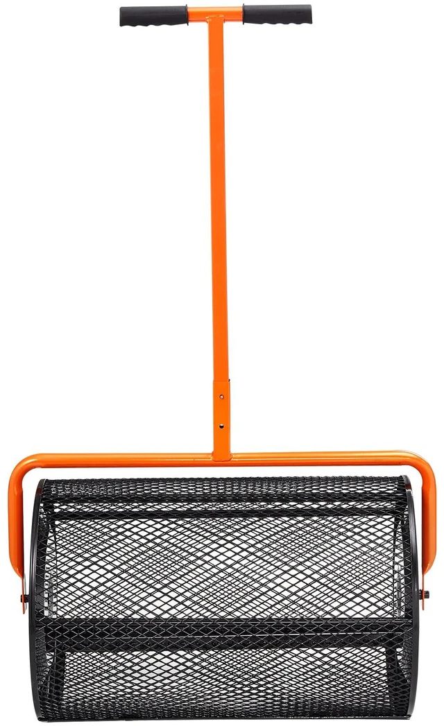 Alt view image 8 of 8 - Compost Spreader, 24.4-25.6" Height Adjustable Handle, 24" Wide, Lawn and Garden Peat Moss Roller with Side Latches, Powder Coated Steel Mesh Basket for Spreading Manure, Topsoil, Black