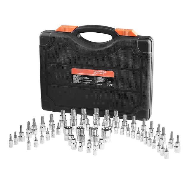 Alt view image 8 of 8 - Torx Bit Socket and External Torx Socket Set, 60-Piece T6-T70, TT6-TT70, TP8-TP60, E4-E24, S2 Alloy Steel and Cr-V Steel, 1/4 in, 3/8 in, and 1/2 in Drives, with Enhanced Storage Case, Hand Use