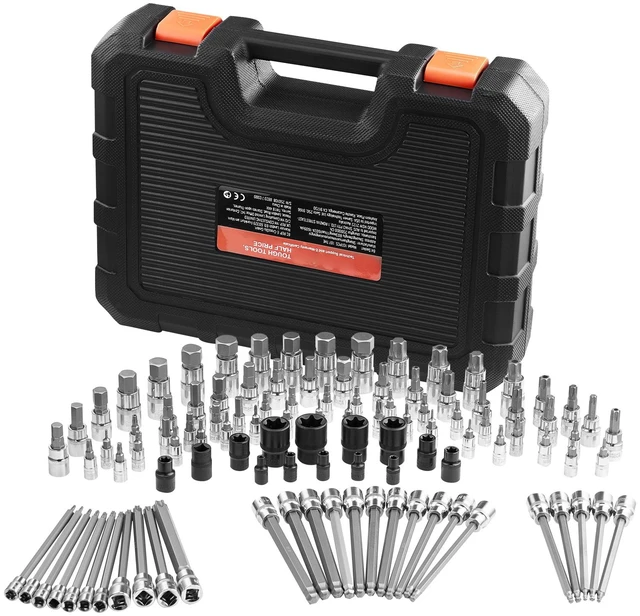 Alt view image 8 of 8 - Bit Socket Set, 107-Piece SAE and Metric, Hex/Torx/External Torx/Tamper-Proof/Extra Long, S2 Alloy Steel and Cr-V Steel, 1/4 in, 3/8 in, and 1/2 in Drives, with Enhanced Storage Case, Hand Use