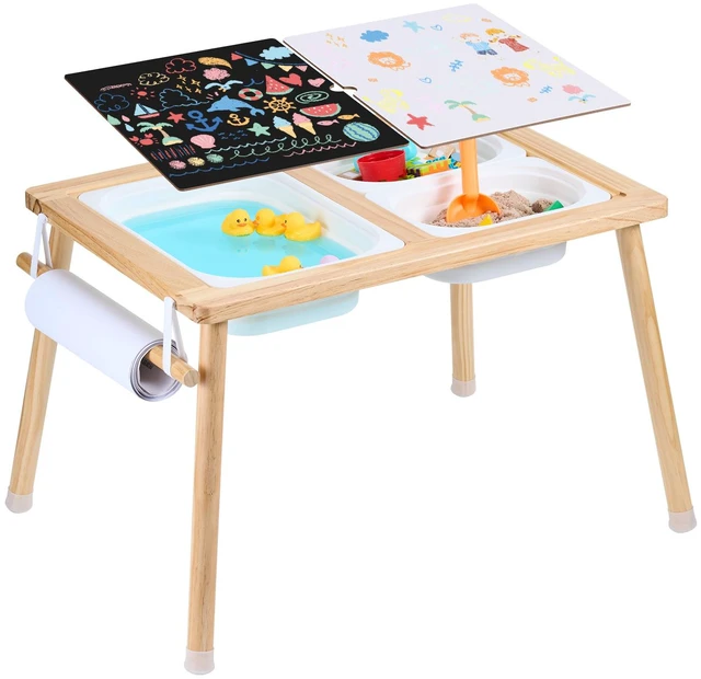 Alt view image 15 of 15 - Sensory Table for Toddlers, Kids Activity Table with 3 Foldable Storage Bins & Paper Roll Holder, Indoor/Outdoor Play Sand and Water Table, Wooden Kids Sensory Drawing Table, Gift for Boys Girls