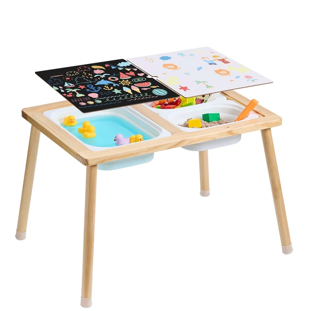 Alt view image 8 of 8 - Sensory Table for Toddlers, Kids Activity Table with 3 Foldable Storage Bins & Double-Sided Board, Indoor/Outdoor Play Sand and Water Table, Wooden Kids Sensory Table for Drawing Studying Dining