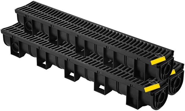 Alt view image 8 of 8 - Trench Drain System,5.8x5.2x39.4-Inch HDPE Drainage Trench,Channel Drain with Plastic Grate,Black Plastic Garage Floor Drain,3x39 Trench Drain Grate,with 3 End Caps, for Garden, Driveway-3 Pack