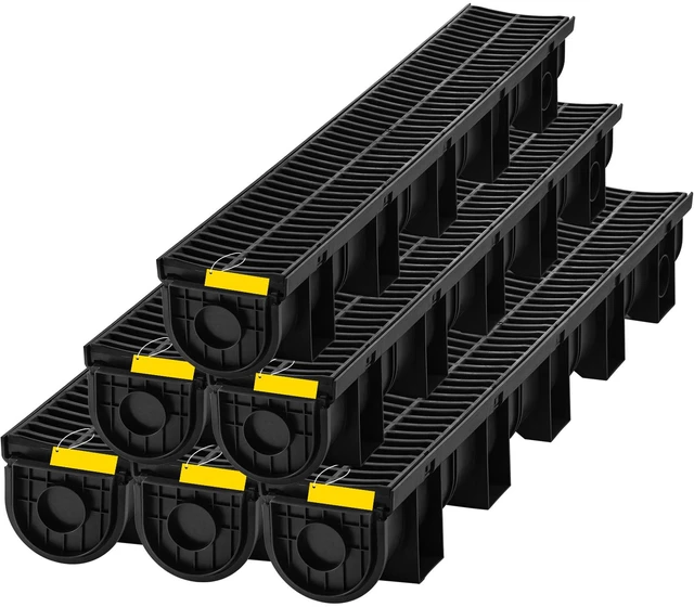Alt view image 8 of 8 - Trench Drain System, Channel Drain with Plastic Grate, 5.9x5.1-Inch HDPE Drainage Trench, Black Plastic Garage Floor Drain, 6x39 Trench Drain Grate, with 6 End Caps, for Garden, Driveway-6 Pack