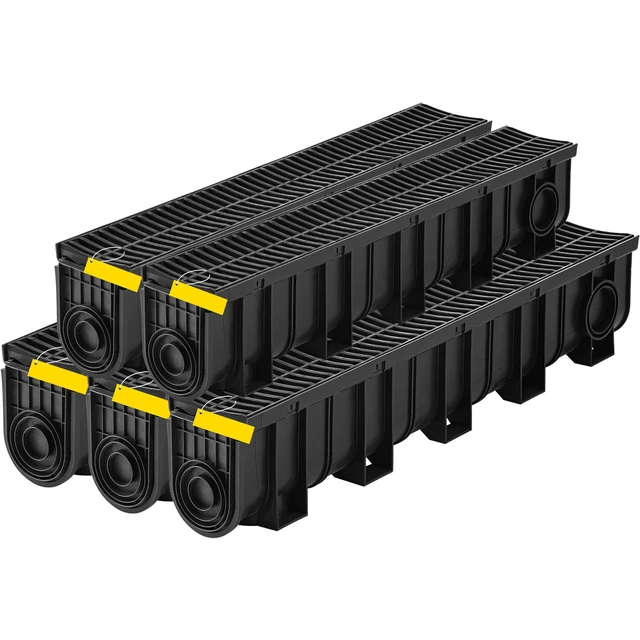 Alt view image 8 of 8 - Trench Drain System, Channel Drain with Plastic Grate, 5.9x7.5-Inch HDPE Drainage Trench, Black Plastic Garage Floor Drain, 5x39 Trench Drain Grate, with 5 End Caps, for Garden, Driveway-5 Pack