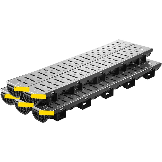 Alt view image 8 of 8 - Trench Drain System, Channel Drain with Metal Grate, 5.7x3.1-Inch HDPE Drainage Trench, Black Plastic Garage Floor Drain, 5x39 Trench Drain Grate, with 5 End Caps, for Garden, Driveway-5 Pack