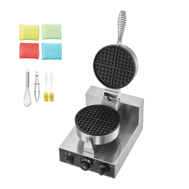 Alt view image 8 of 8 - Commercial Waffle Maker, 1230W Round Waffle Baker Machine, Non-Stick Stainless Steel Belgian Waffle Iron with Temperature and Time Control, Handle, for Restaurant Bakery Snack Bar Family
