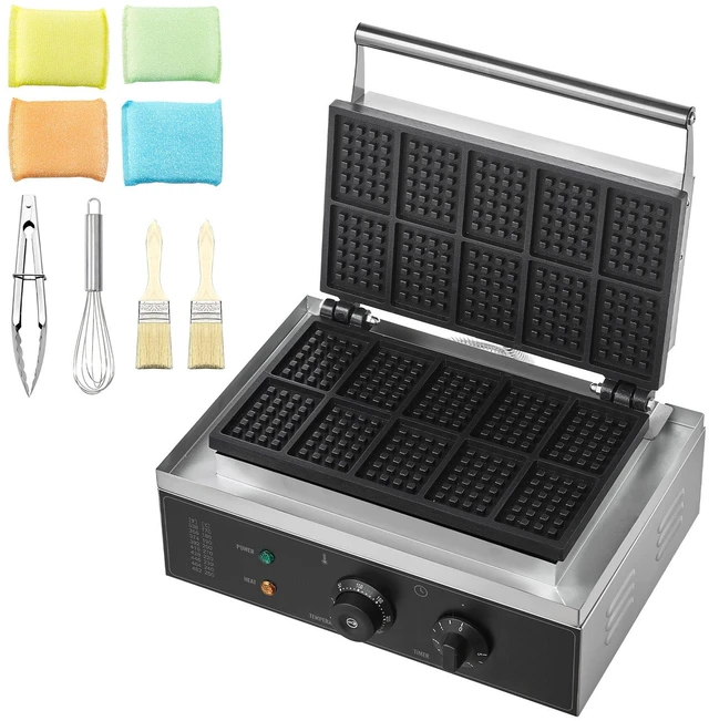 Alt view image 15 of 15 - Commercial Waffle Maker, 10PCS Rectangle Waffle Baker Machine, 1550W Non-Stick Stainless Steel Belgian Waffle Iron with Temp and Time Control, Handle, for Restaurant Bakery Snack Bar Family