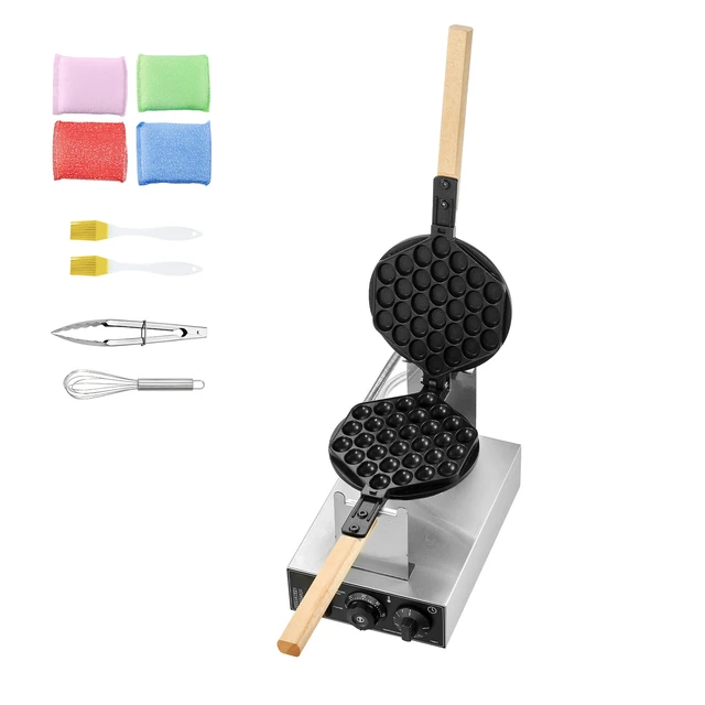 Alt view image 15 of 15 - Commercial Bubble Waffle Maker, 1400W Egg Pancake Baker Machine, Non-Stick Stainless Steel Egg Bubble Puff, 180° Rotatable, Temp and Time Control, Wooden Handle, for Restaurant Bakery Snack Bar