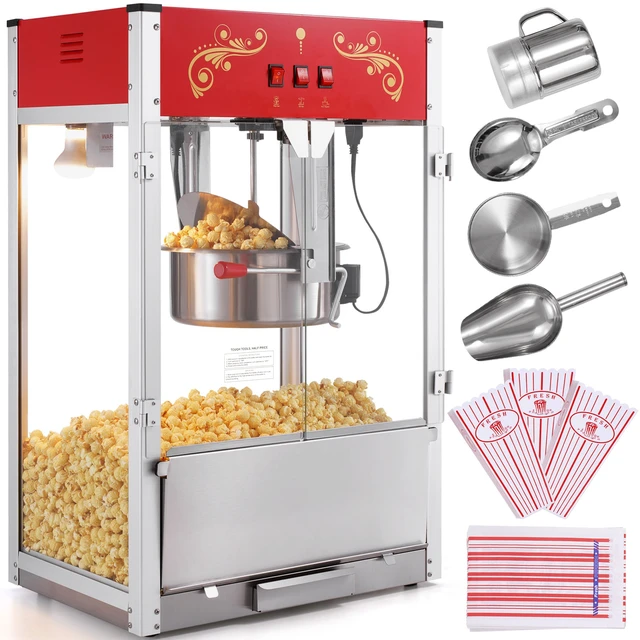Alt view image 8 of 8 - Popcorn Maker, 1615W Popcorn Popper Machine, 16 Oz Kettle Large Capacity Countertop Popcorn Maker with Tempered Glass, Includes 3 Stainless Steel Scoops, Movie Theater Style, Red