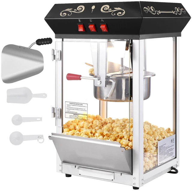 Alt view image 9 of 9 - Popcorn Maker, 850W Popcorn Popper Machine, 8 Oz Kettle Makes 48 Cups per Batch, Countertop Popcorn Maker with Tempered Glass, Includes 4 Scoops, Movie Theater Style, Black