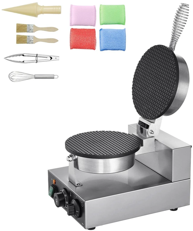 Alt view image 8 of 8 - Electric Ice Cream Cone Maker, Commercial 1230W Waffle Cone Machine, Non-Stick Stainless Steel Egg Roll Mold, with Temperature and Time Control, Handle, for Restaurant Bakery Snack Bar Family