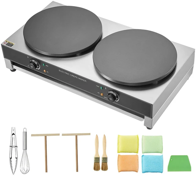 Alt view image 15 of 15 - Electric Crepe Maker, 16-Inch Double Head Commercial Crepe Machine, 3400W Flat Plate Crepe Griddle, Nonstick Stainless Steel Pancake Making, Desktop Circular Cereals Pancake Stove, AC120V 60Hz