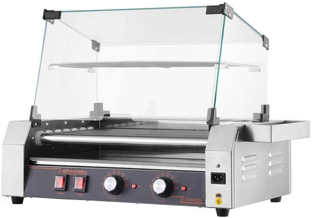 Alt view image 8 of 8 - Hot Dog Roller, 18 Hot Dog 7 Rollers, Stainless Steel Sausage Grill Cooker, 1050W Commercial Hot Dog Machine with Dual Temp Control, Cover, Side Storage Box, Removable Shelf & Oil Drip Tray
