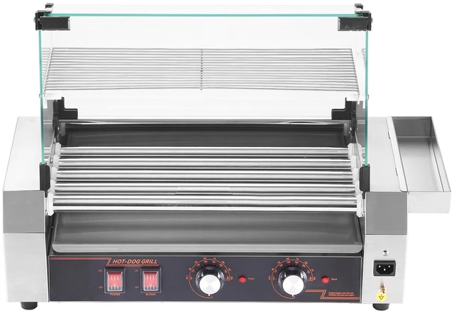 Alt view image 8 of 8 - Hot Dog Roller, 12 Hot Dog 5 Rollers, Stainless Steel Sausage Grill Cooker, 750W Commercial Hot Dog Machine with Dual Temp Control, Cover, Side Storage Box, Removable Shelf & Oil Drip Tray