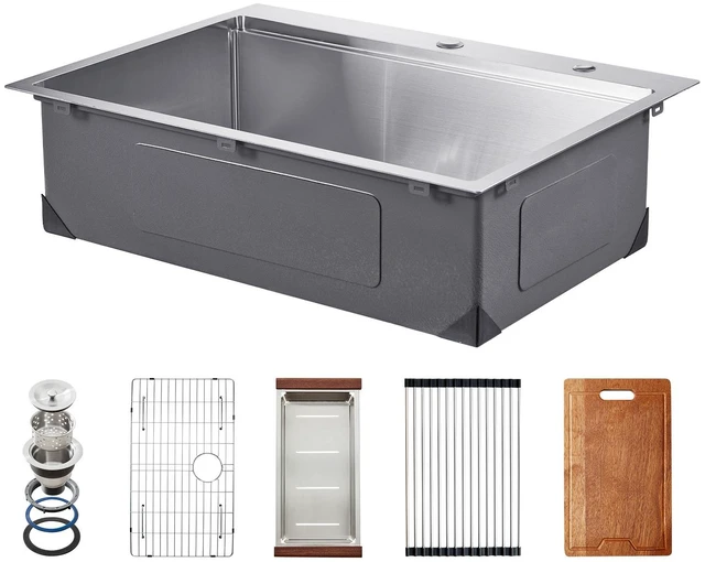 Alt view image 8 of 8 - 30 inch Kitchen Sink Workstation, 304 Stainless Steel Top Mount Sinks, Drop-In Single Bowl Farmhouse Basin with Ledge & Multiple Accessories, Household Dishwasher Sink for RV, Prep Kitchen, Bar