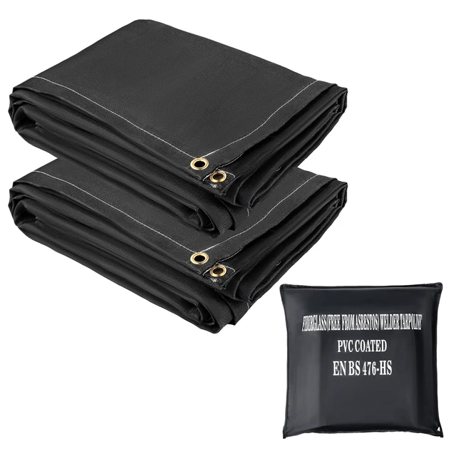 Alt view image 8 of 8 - Fire Blankets, 2 Pack Welding Blankets, 6\' x 10\' Fire Suppression Blanket, 1022 °F Flame Retardant Blanket, Black Fire Emergency Blankets, Fiberglass Fire Retardant Blanket with 8 Brass Gromme
