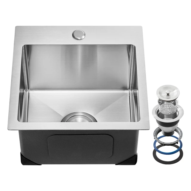Alt view image 8 of 8 - 15 inch Kitchen Sink Workstation, 304 Stainless Steel Top Mount Sinks, Drop-In Single Bowl Farmhouse Basin with Accessories, Household Dishwasher Sinks for RV, Prep Kitchen, Laundry Room, Bar