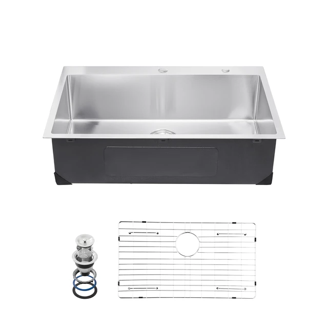 Alt view image 8 of 8 - 33 inch Kitchen Sink Workstation, 304 Stainless Steel Top Mount Sinks, Drop-In Single Bowl Farmhouse Basin with Accessories, Household Dishwasher Sinks for RV, Prep Kitchen, Laundry Room, Bar
