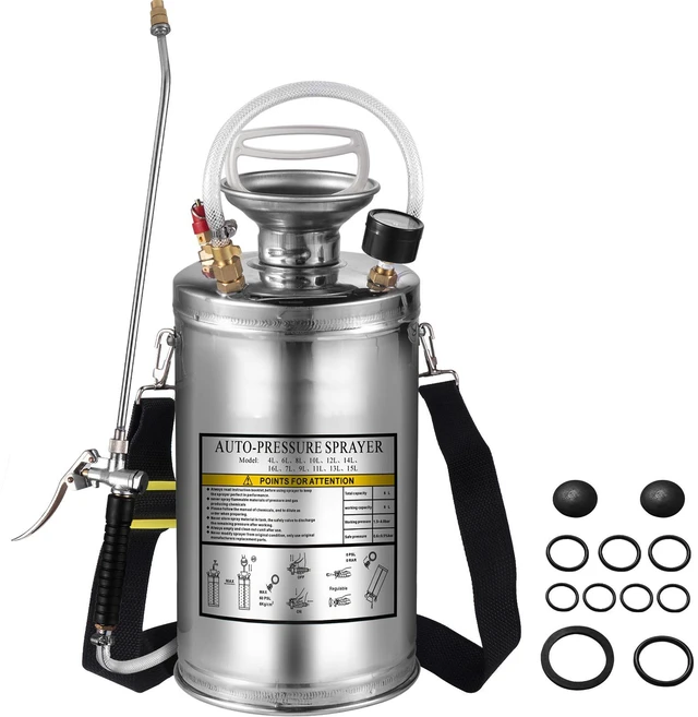 Alt view image 8 of 8 - 1.5Gal Stainless Steel Sprayer, Set with 16\" Wand& Handle& 3.3FT Reinforced Hose, Hand Pump Sprayer with Pressure Gauge&Safety Valve, Adjustable Nozzle Suitable for Gardening& Sanitizing