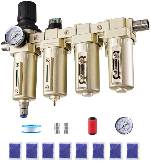 Alt view image 8 of 8 - Air Compressor Filter Regulator, 3/4" NPT 4-Stage 5m & 0.3m & 0.1m & 0.1m Air Drying System with Micron Filters & Double Desiccant Dryer, Auto Drain Air Compressor Water Separator 175PSI Max
