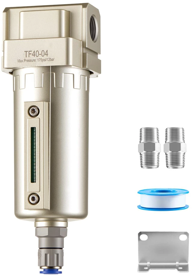 Alt view image 8 of 8 - VEVOR Air Compressor Filter, 1/2" NPT Air-Dryer for Compressor with 5m Brass Filter Element, Auto-Drain Air Compressor Water Separator 175 PSI Max Working Pressure, Aluminum Alloy Bowl