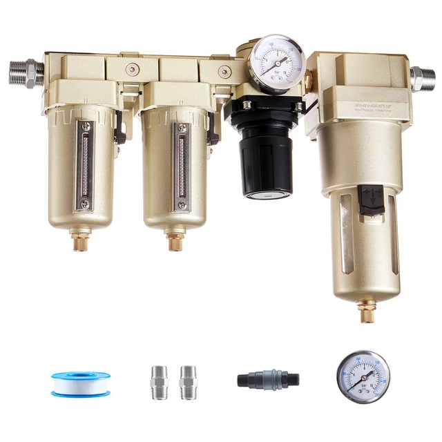 Alt view image 8 of 8 - Air Compressor Filter Regulator Combo, 1/2" NPT 3-Stage 25m & 5m & 0.3m Compressed Air Drying System with Micron Filters & Oil-Water Separator, Semi-Auto Drain, 175PSI Max Working Pressure