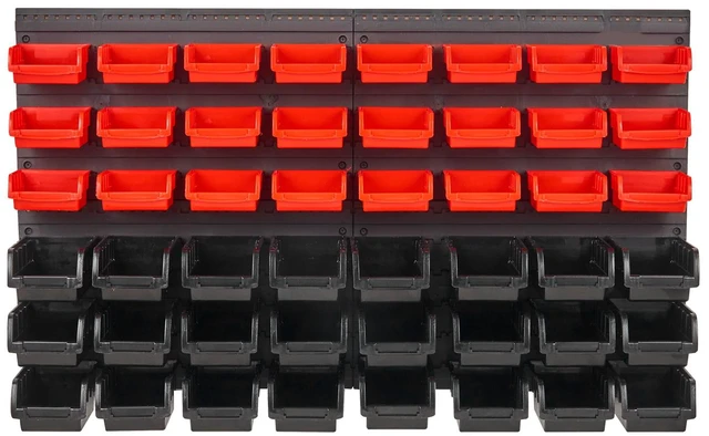 Alt view image 8 of 8 - VEVOR Wall Mounted Storage Bins, 48-Bin Parts Rack Organizer Garage Plastic Shop Tool with Wall Panels, Tool Organizer for Nuts, Bolts, Screws, Nails, Beads, Buttons, Other Small Parts, Black and Red
