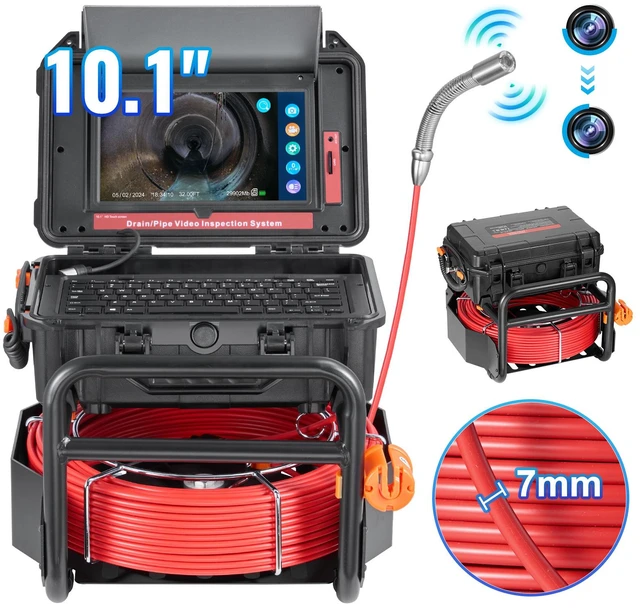 Alt view image 8 of 8 - Sewer Camera, 165 ft/50m, Self-Leveling Drain Camera with 10.1" Touchscreen, 512Hz Transmitter & Distance Counter, IP67 Snake Plumbing Camera with Lights-12 LED, 32GB Card for Duct Pipe