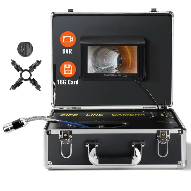 Alt view image 8 of 8 - Sewer Camera, 165 ft/50 m, 7" Screen Pipeline Inspection Camera with DVR Function, Waterproof IP68 Camera, 12pcs Adjustable LED, with a 16 GB SD Card for Sewer Line, Duct Drain Pipe Plumbing
