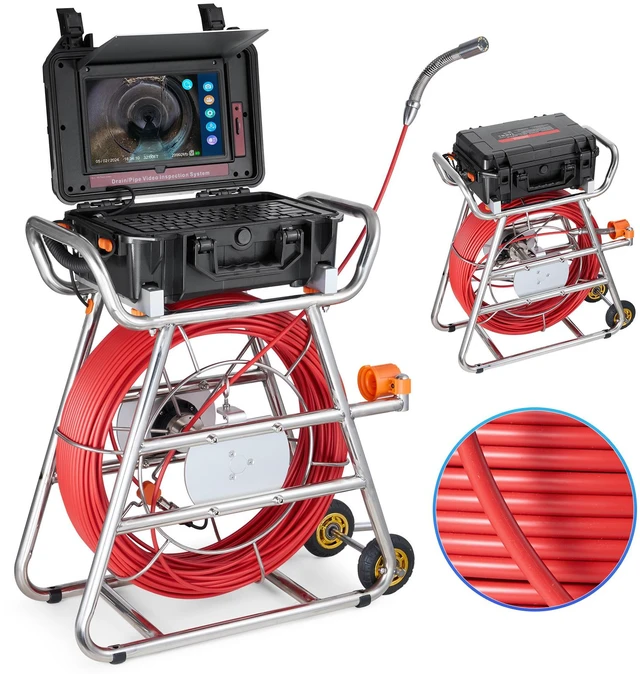 Alt view image 8 of 8 - Sewer Camera, 328 ft/100m, Self-Leveling Drain Camera with 10.1" Touchscreen, 512Hz Transmitter & Distance Counter, IP67 Snake Plumbing Camera with Lights-12 LED, 32GB Card for Duct Pipe